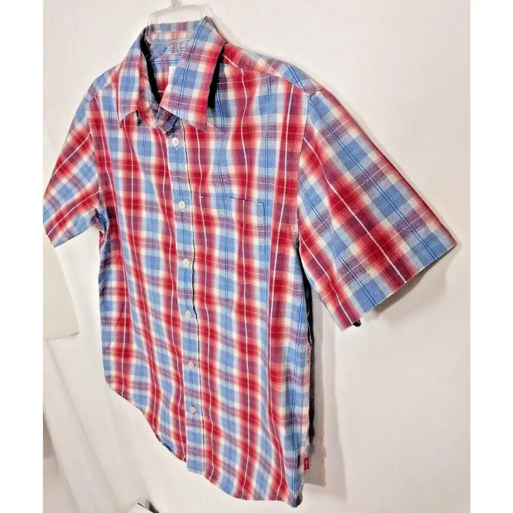 Levi's Strauss Co. Men's Shirt Small Short Sleeve Check Plaid Button Up Blue Red